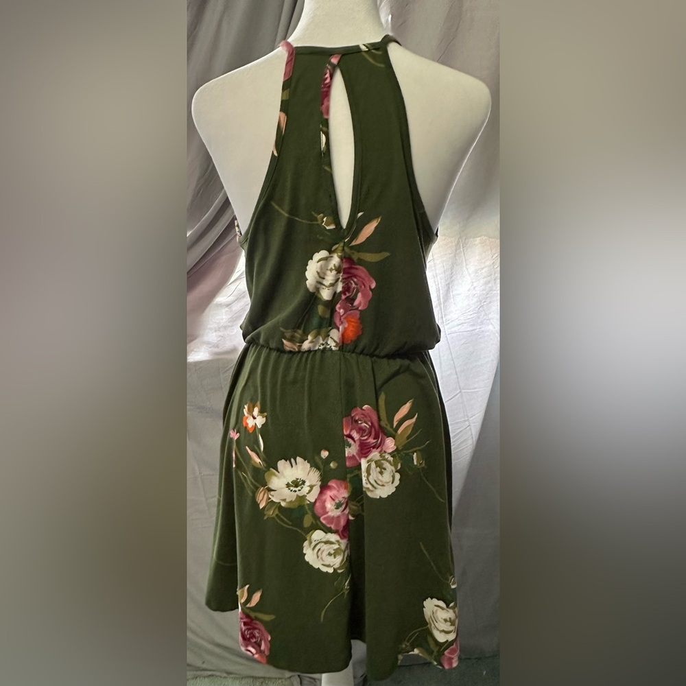 French Grey Floral Halter Mini Dress - Picture 4 of 4